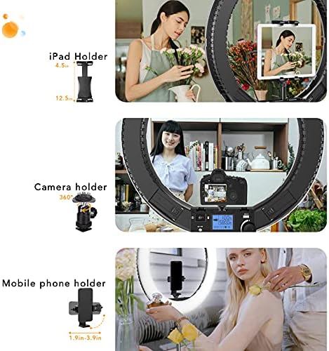 LED Ring Light with Stand and Phone/iPad Holder, 19 Inch 60W Bicolor 3000K-5800K Large Circle Light with Remote Controller for Photography/YouTube Video/Self-Portrait Shooting/Live-Stream - Image 6