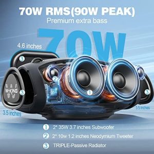 W-KING Portable Loud Bluetooth Speakers with Subwoofer, 70W Outdoor Speakers Wireless Waterproof, Triple Passive Radiators-Deep Bass/Hi-fi Audio/DSP/42H/Power Bank/TF/AUX/EQ/Opener