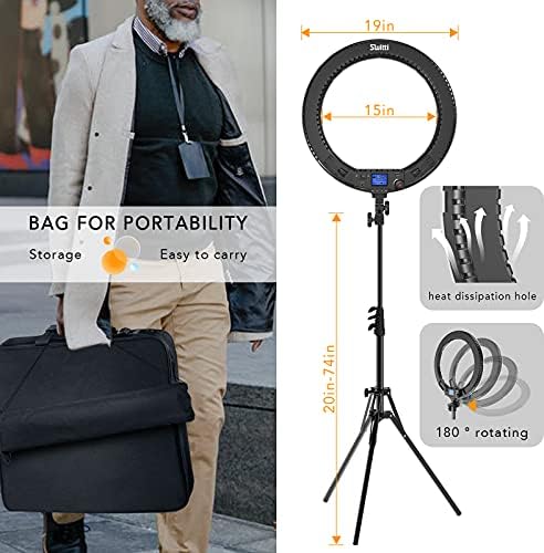 LED Ring Light with Stand and Phone/iPad Holder, 19 Inch 60W Bicolor 3000K-5800K Large Circle Light with Remote Controller for Photography/YouTube Video/Self-Portrait Shooting/Live-Stream - Image 4