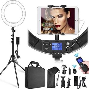 LED Ring Light with Stand and Phone/iPad Holder, 19 Inch 60W Bicolor 3000K-5800K Large Circle Light with Remote Controller for Photography/YouTube Video/Self-Portrait Shooting/Live-Stream