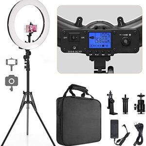Pixel Ring Light, 19″ Bi-Color LCD Display Ring Light with Stand, 55W 3000-5800K CRI≥97 Light Ring for Vlogging Selfie-Portrait Live Stream Video Photography Shooting